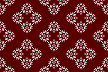 Ikat paisley embroidery on the fabric in Indonesia,India and asian countries, background, curtain, carpet, wallpaper, clothing, wrapping, Batik, vector illustration.