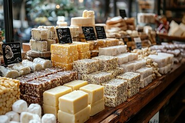 A Variety of Handmade Artisan Soaps on Display in a Shop