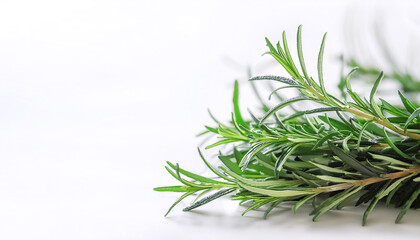 Fototapeta premium close up Rosemary on side position provides copy space for text. background concept isolated white