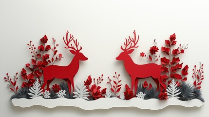 Christmas paper cut art featuring reindeers and whimsical floral design, craft capturing Xmas spirit