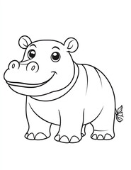 Obraz premium A cute cartoon baby hippopotamus coloring page for kids with crisp lines and a white background, in a simple style