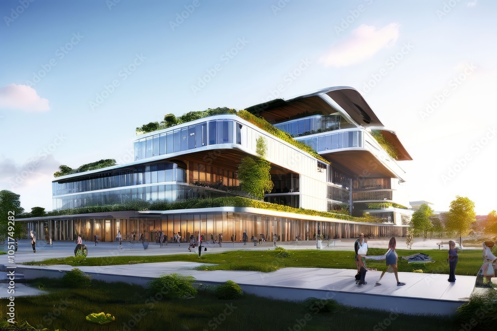 Poster tech campus building a modern campus building with collaborative