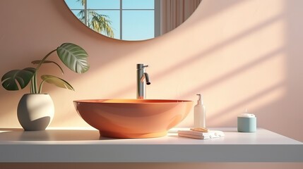Fototapeta premium Wonderful 3D styled art illustration an empty white vanity counter with ceramic washbasin