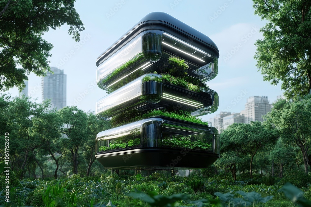 Poster high-tech cad visualization of sustainable architecture