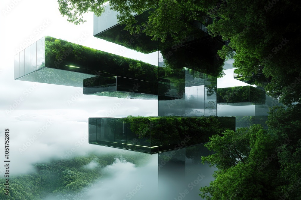 Poster hyperdetailed cad rendering of a futuristic green structure