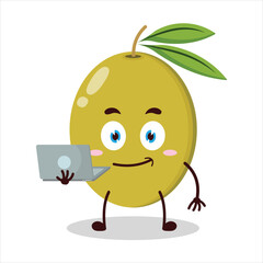 Obraz premium cute success business expression of mung bean carry laptops cartoon character