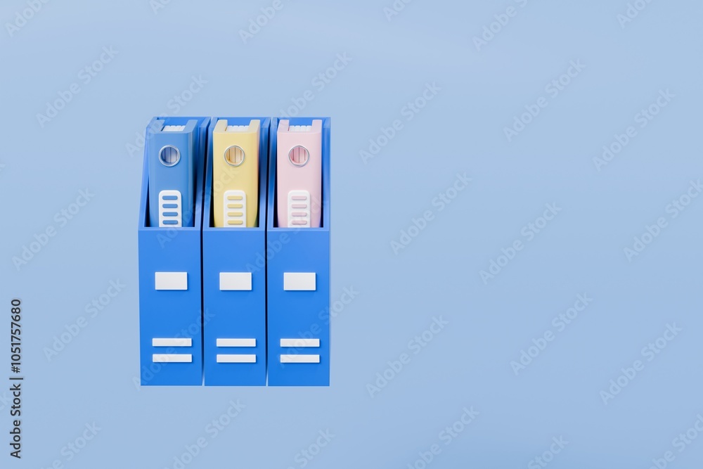 Poster 3d file folder with storing box and paper icon. minimal binder file folder document icon. office equ