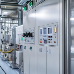 of a modern industrial control panel in a high-tech facility, showcasing