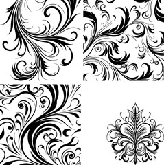 Calligraphic Design Elements Ornate Scroll flourishes filigree Swirl ornament stroke curls divider