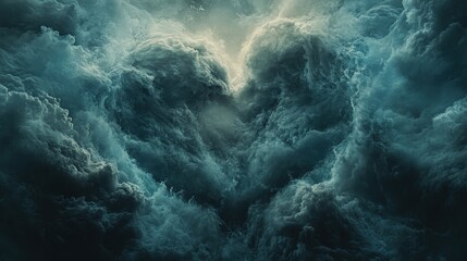 Abstract image of a heart engulfed in stormy clouds.