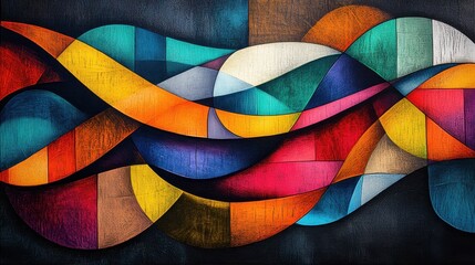 Fototapeta premium Abstract representation of human movement through colorful lines and shapes, conveying emotion and energy in a dynamic composition.