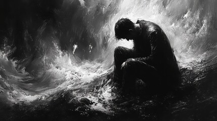 Obraz premium Abstract representation of torment and despair in a dark abyss.