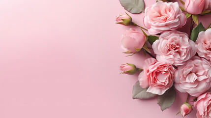 Fototapeta premium Incredible bouquet of pink roses on a pink background