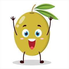 cute rise hand happy expression of olive character