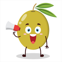 cute happy expression of mung bean  carry megaphone cartoon character