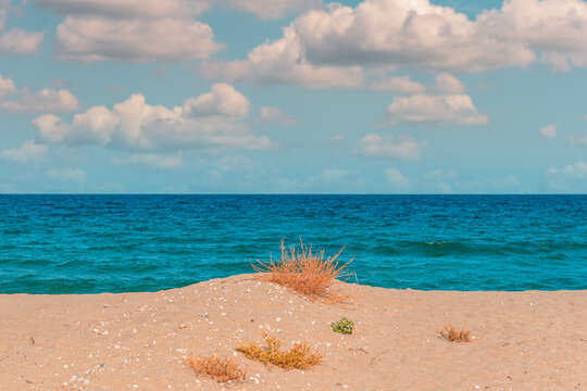 Aegean sea scenic landscape background, beautiful summer scenery seen from Asprovalta in Greece