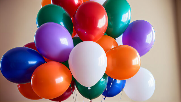 Extravaganza of Joy: Bright Balloons of all Colors that Glow in Holiday Lighting, Creating an Atmosphere of Holiday, Happiness and Lightness for Fun Parties, Birthdays, Weddings and Celebrations