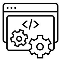 Website development icon with coding and settings page