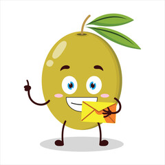 cute happy expression of mung bean  bring envelope letter cartoon character