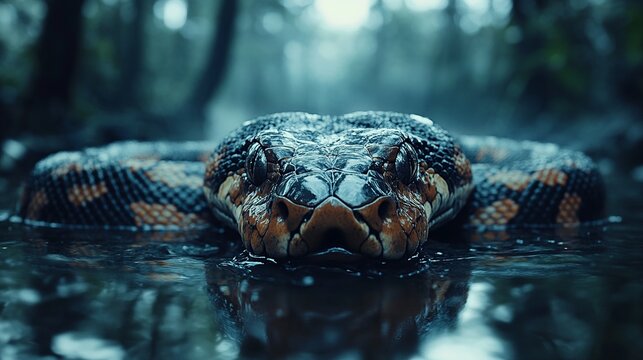 A titanoboa in the water, Prehistoric giant snake