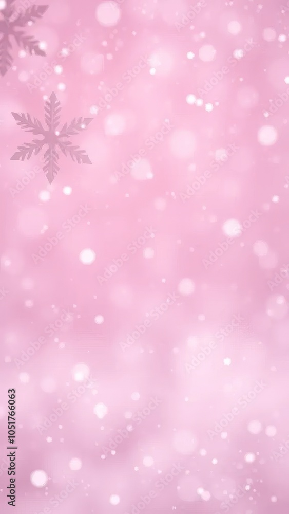 Poster pink background with soft bokeh lights and subtle snowflakes, creating a festive winter feel