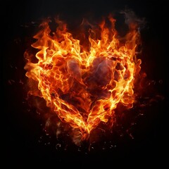 burning heart on black. Generative AI (생성형 AI)