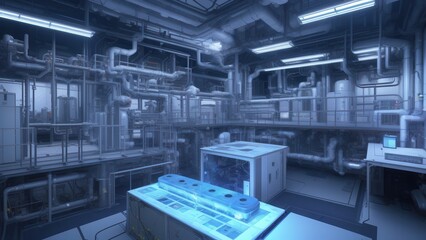 Fototapeta premium Futuristic space station interiors merge cutting-edge technology with functional design. Perfect for sci-fi productions and architectural visualization, featuring living spaces and research facilities