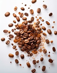 Obraz premium Explosión de granos de café arabica tostados