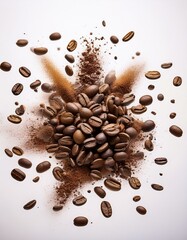 Obraz premium Explosión de granos de café arabica tostados