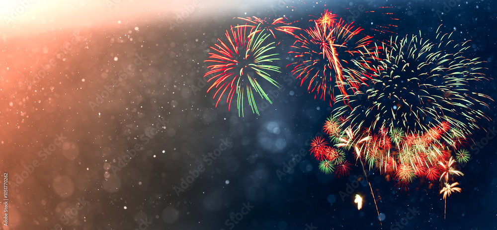 Wall mural fireworks with abstract bokeh background
