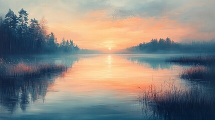 Obraz premium Serene River at Sunset with Soft Pastel Hues