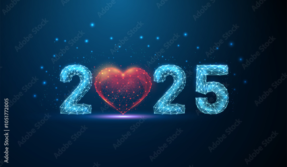 Wall mural Abstract Happy 2025 New Year greeting card with heart shape