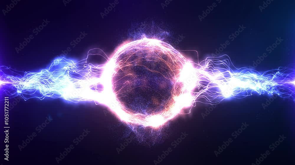 Wall mural abstract surreal blue energy particle animation, colorful motion graphic background, 4k loop