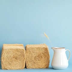 A group of cereal bales with a ceramic jug, vintage look