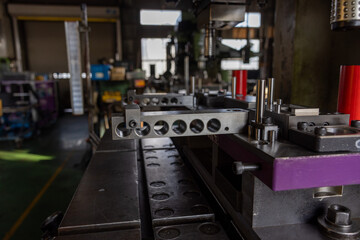 Sheet Metal Stamping Tool Die for Automotive Precision Parts on The Numerical Control Milling Machine Table. Tandem Stamping System. At a High Quality Technology Factory.