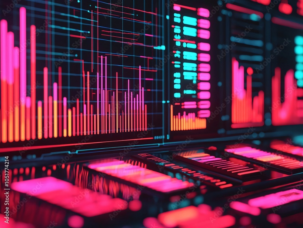 Poster vibrant digital data representation with colorful charts and graphs displaying analytics and statist