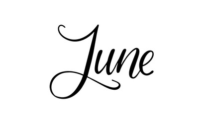 June icon vector illustration, black on white background, month of the year, text for postcard