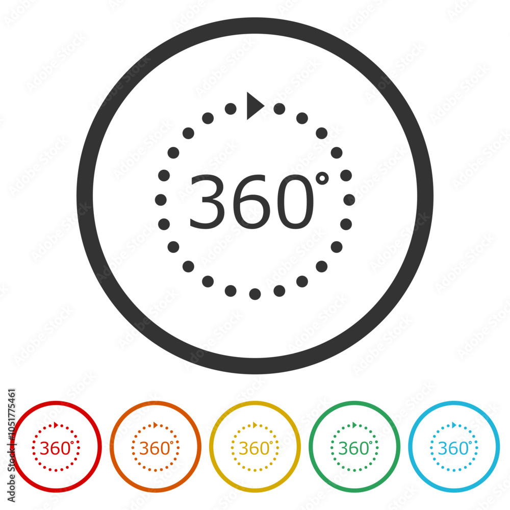 Poster 360 view icon graphic design. set icons in color circle buttons