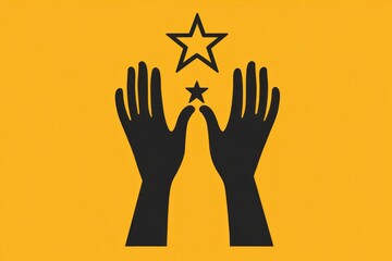 A success hands icon with two hands raised and holding a star, representing support and achievement.