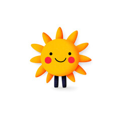 Cartoon smiling sun logo, isolated on white background