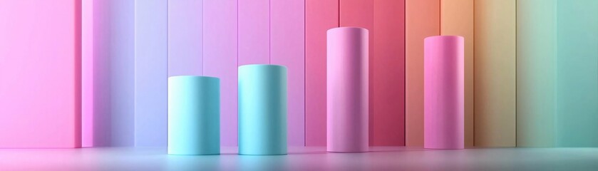Colorful pastel cylinders against a gradient background, symbolizing growth, creativity, and modern design concepts.