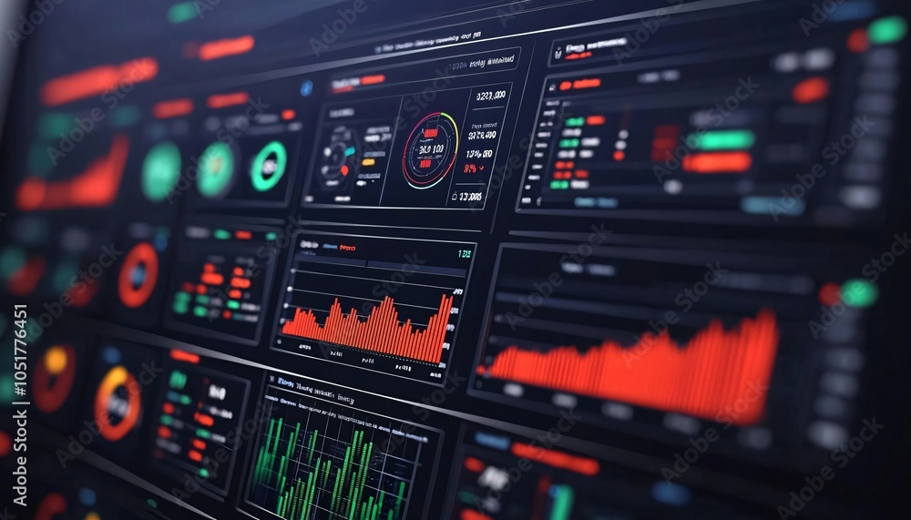 Poster dynamic data visualization on a dark screen, showcasing analytics and statistics for professional da
