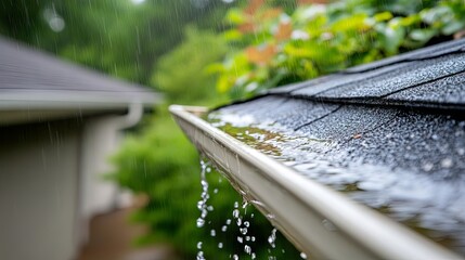 Rainwater Overflowing From Gutter During Storm