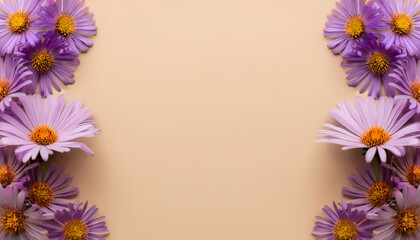 Obraz premium Symphyotrichum ericoides flower filling the edges of the frame isolated on a biege background