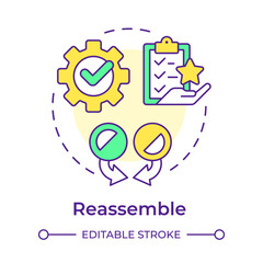Fototapeta premium Reassemble multi color concept icon. Reverse engineering process. Integrate, assembly components. Round shape line illustration. Abstract idea. Graphic design. Easy to use in article