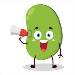 cute happy expression of mung bean  carry megaphone cartoon character