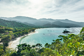 Mirante do Coração, Castelhanos beach on a tropical island on the Brazilian coast, sunset in Ilhabela