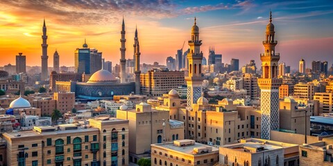 Obraz premium city, landscape, view, travel, sky, building, mountain, panorama, skyline, night, village, urban, cloud