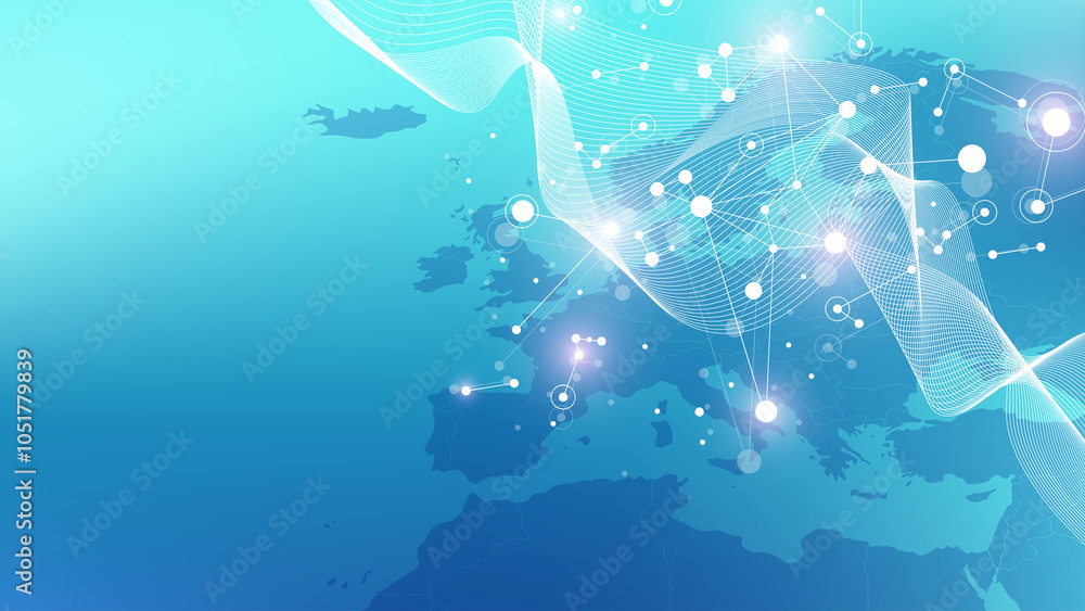 Aufkleber Global network connection banner design template. Header social network communication in the global business concept. Big data visualization. Internet technology