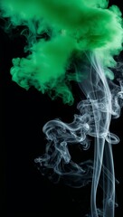 Fototapeta premium Radiant green fog with flowing smoke trails on black